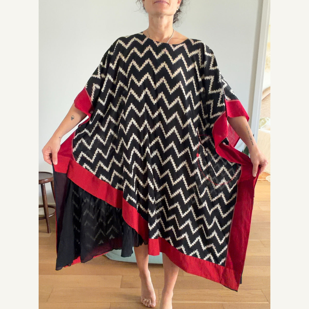 zikzak desenli kaftan elbise